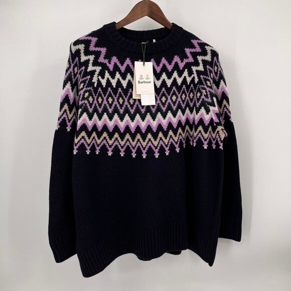 Barbour Midhurst Fair Isle Knit Sweater Size 14 Wool Blend Navy Winter Pullover - Picture 1 of 11